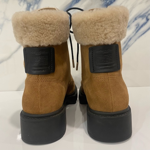 Coach Lorimer Suede Combat Booties Brown with Shearling Trim Size: 9,5B Women’s. - Picture 3 of 9
